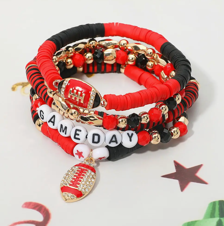5PCS Gameday Football Charm Multi Layered Bracelets