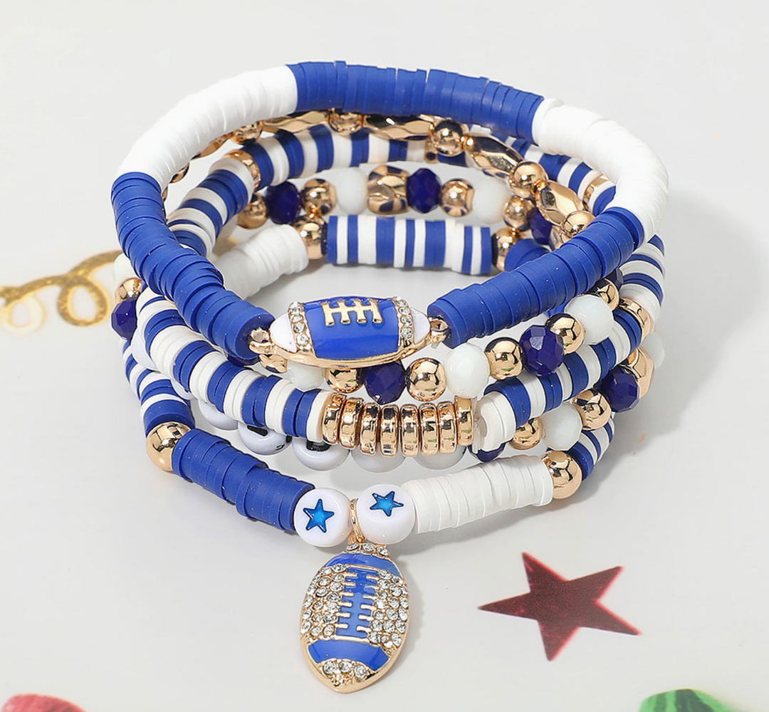 5PCS Gameday Football Charm Multi Layered Bracelets