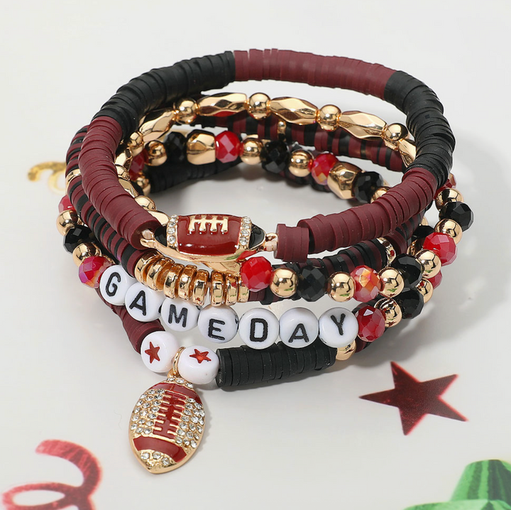 5PCS Gameday Football Charm Multi Layered Bracelets