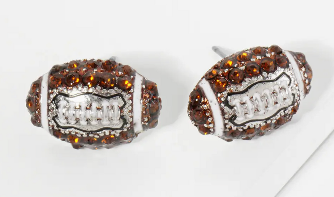 Rhinestone Embellished Football Stud Earrings