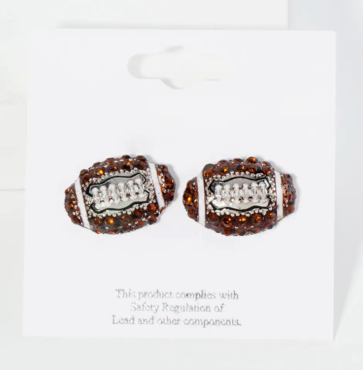 Rhinestone Embellished Football Stud Earrings