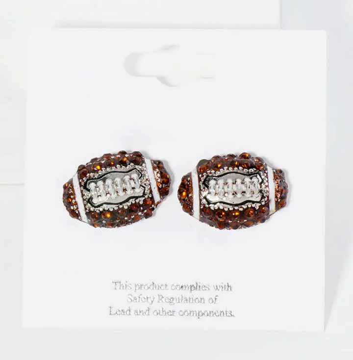 Rhinestone Embellished Football Stud Earrings