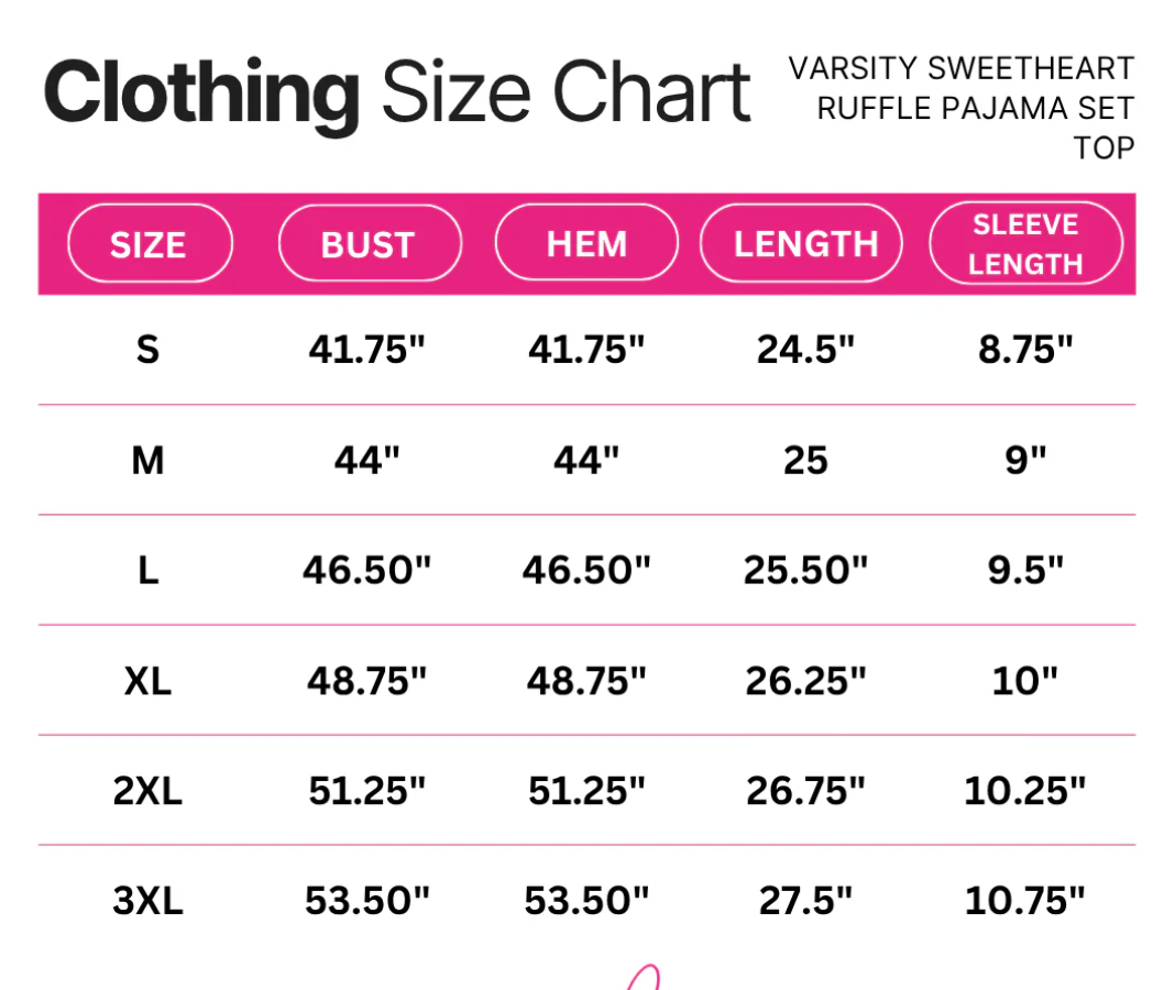PREORDER- Varsity Sweetheart Ruffle Pajama Set