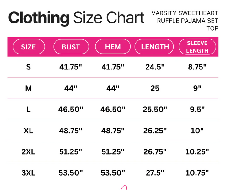 PREORDER- Varsity Sweetheart Ruffle Pajama Set