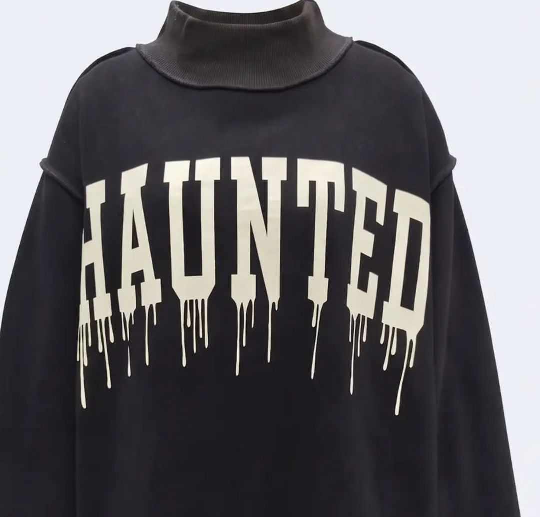 Haunted Spooky Reversible Mock Sweatshirt