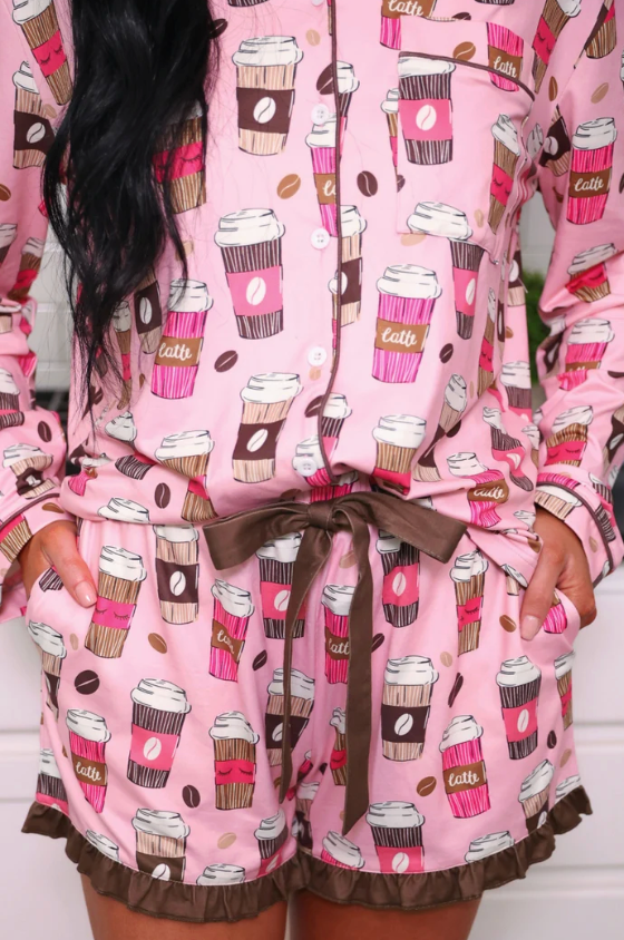 PREORDER- Coffee Date Ruffle Pajama Set