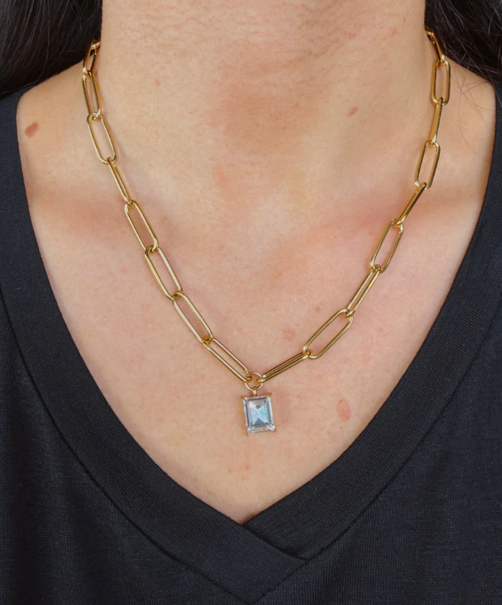 Paperclip Chain Necklace- Gold/Crystal