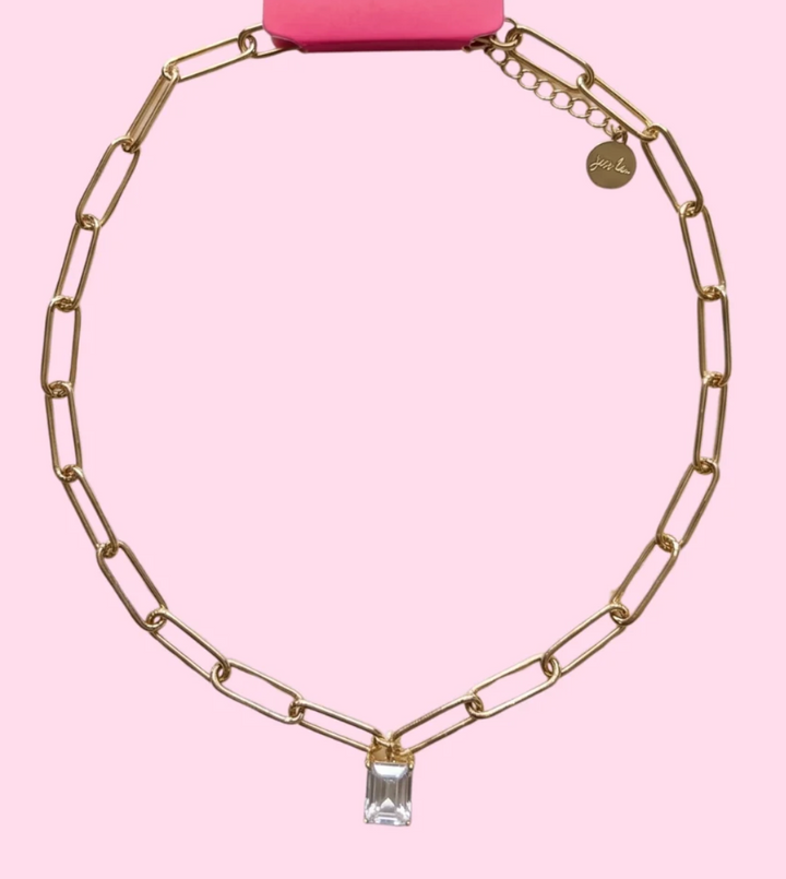 Paperclip Chain Necklace- Gold/Crystal