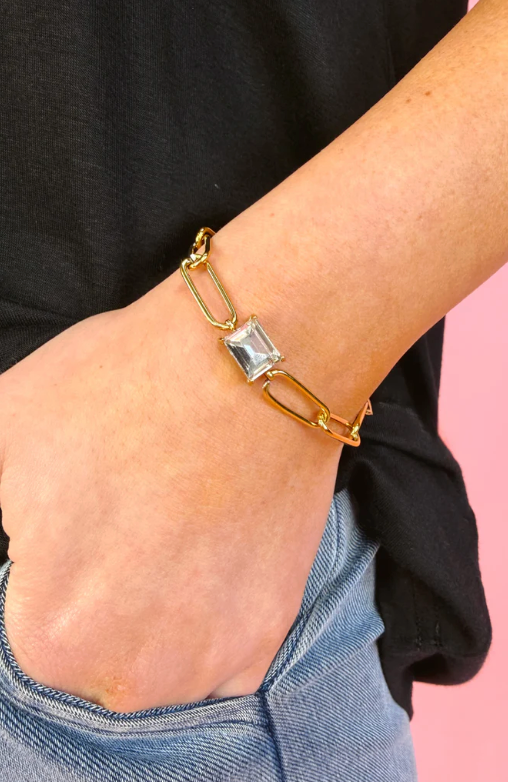 Paperclip Chain Bracelet- Gold/Crystal