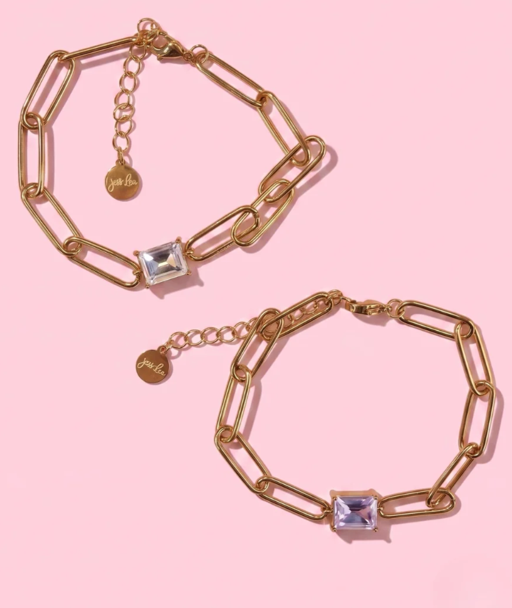 Paperclip Chain Bracelet- Gold/Crystal