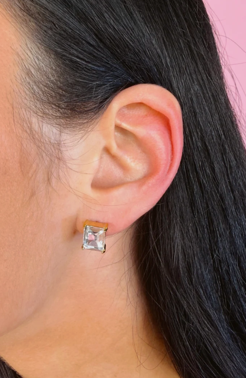 Classic Clear Emerald Cut Stud Earrings