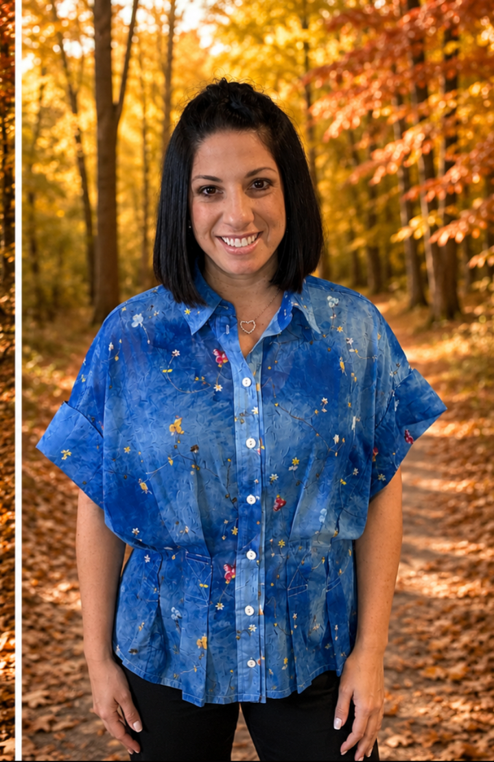 Printed Chiffon Button-Front Blouse 2609N