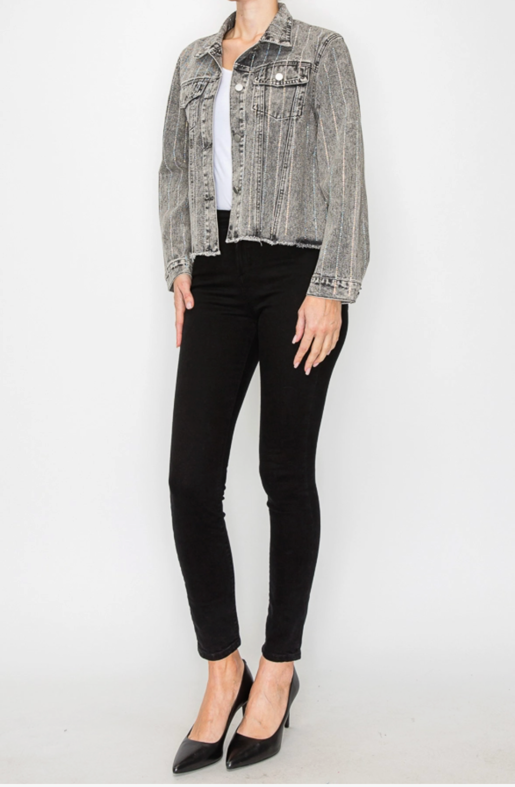 Stunning Denim Jacket with Stripe Sparkle Designs-Plus too & many colors!