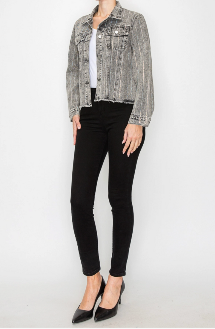 Stunning Denim Jacket with Stripe Sparkle Designs-Plus too & many colors!