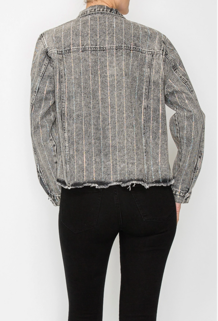 Stunning Denim Jacket with Stripe Sparkle Designs-Plus too & many colors!