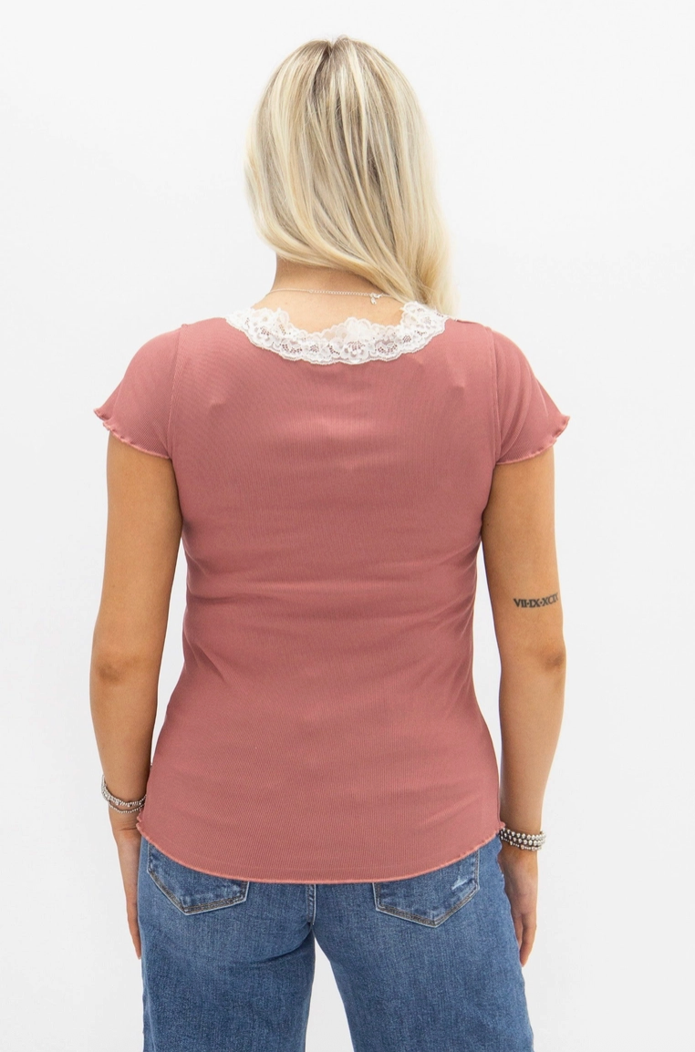 Square Neck Lace Trim Tee – Mauve