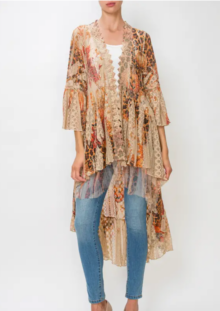 Lace Tiered High-Low Kimono -