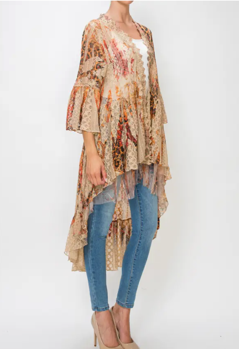 Lace Tiered High-Low Kimono -