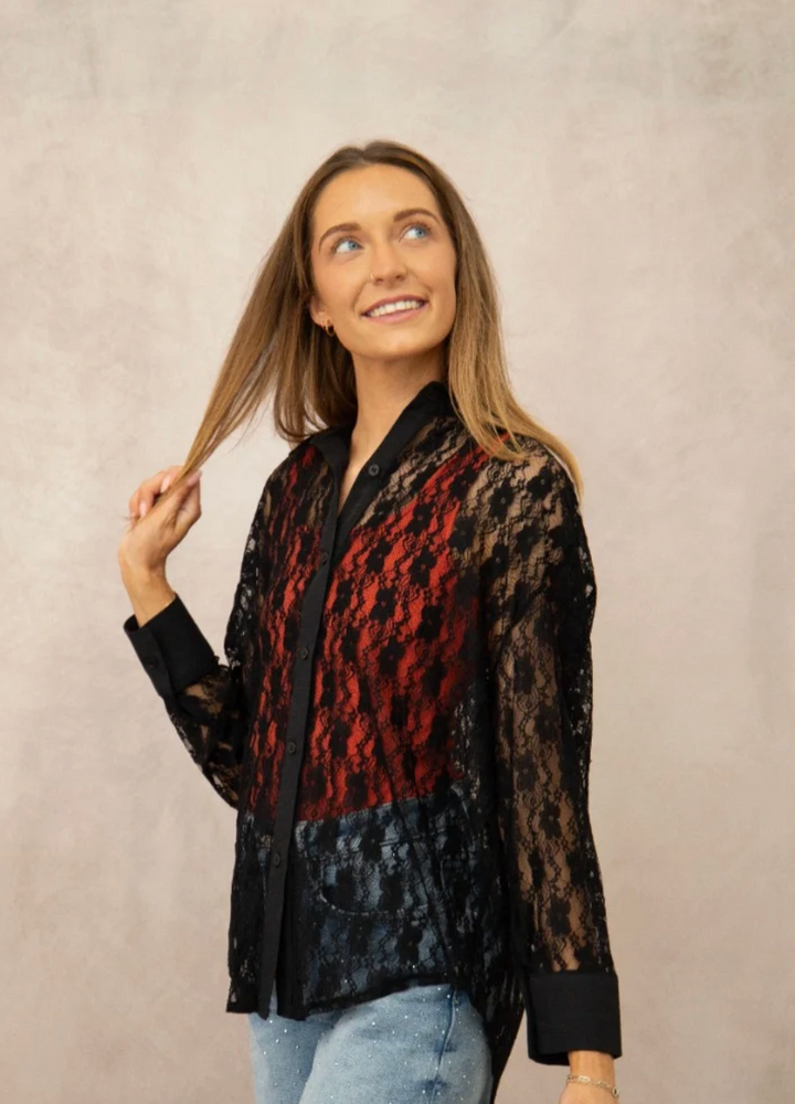 Kathryn Black Lace Classic Button Up
