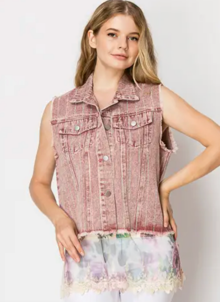 Stunning Denim Vest with Stripe Sparkle Designs (Plus too)