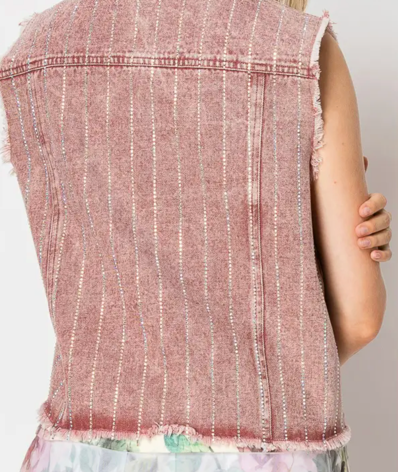 Stunning Denim Vest with Stripe Sparkle Designs (Plus too)