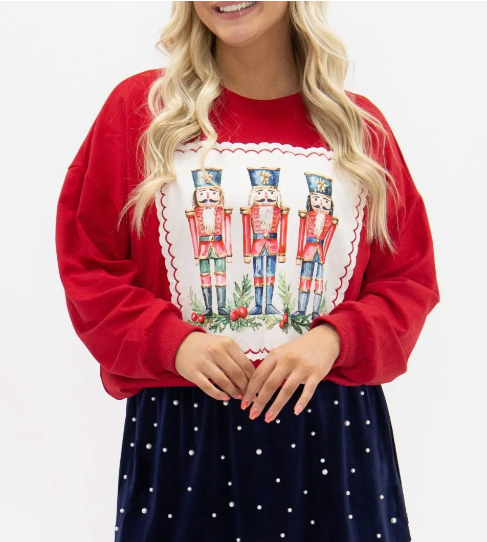 PREORDER Nutcracker Stamp On Long Sleeve Shirt Red