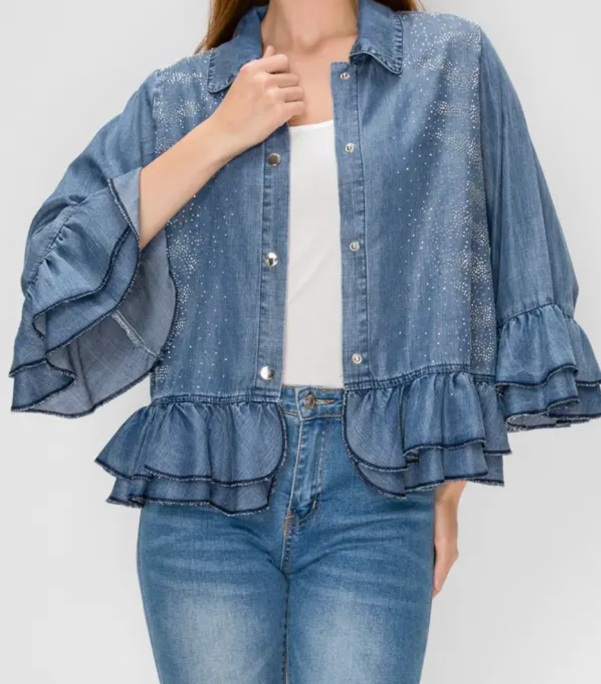 Sparkly Chambray Buttoned Blazer/Blouse -Blue or Black Denim