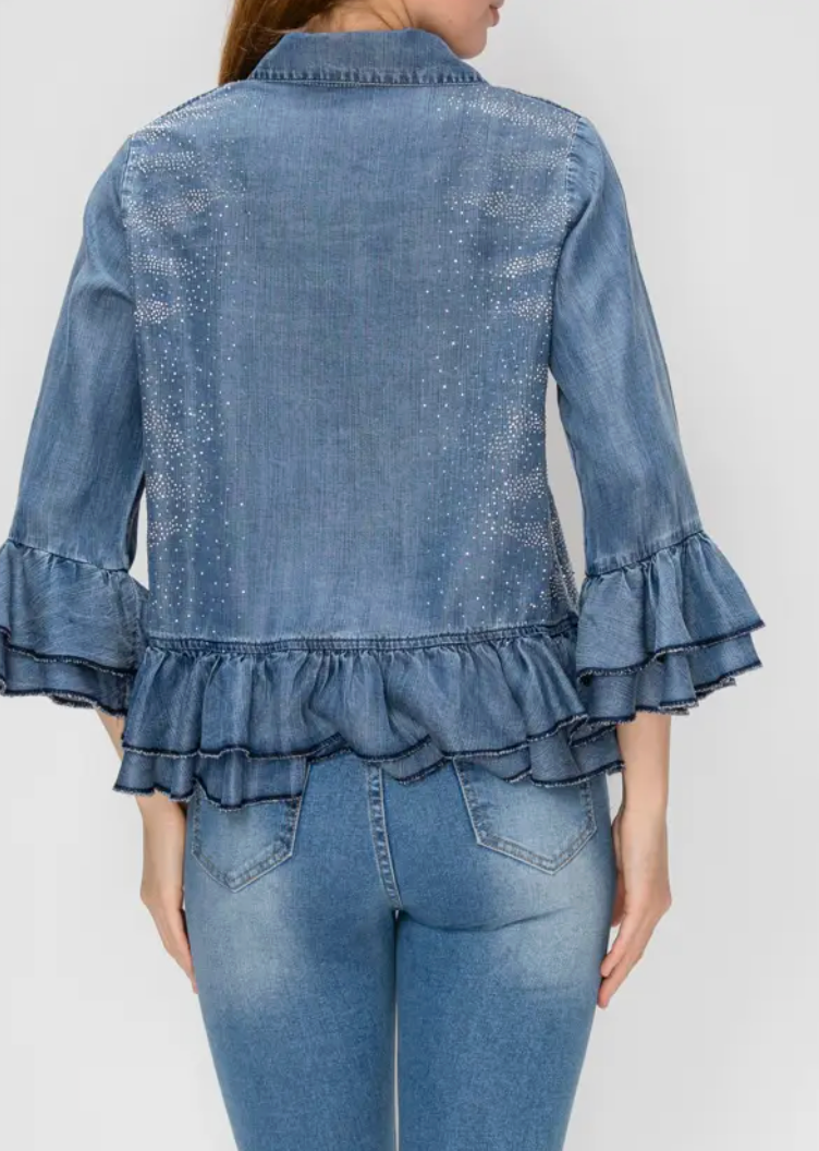 Sparkly Chambray Buttoned Blazer/Blouse -Blue or Black Denim