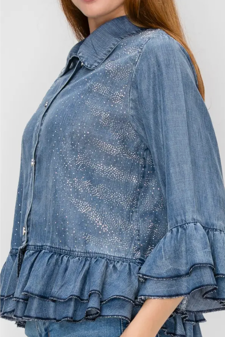 Sparkly Chambray Buttoned Blazer/Blouse -Blue or Black Denim