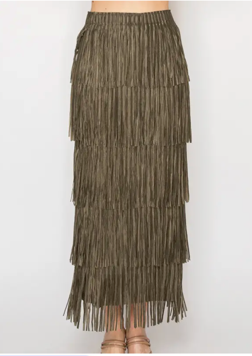Layered Fringe Tiered Maxi Skirt-comes in many colors too!