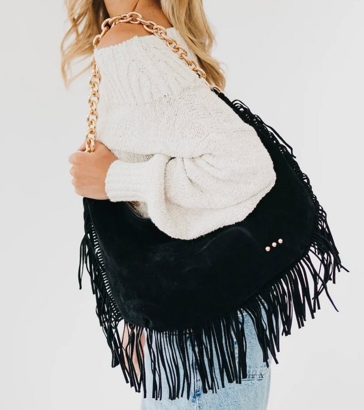 Loretta Suede Fringe Slouchy Bag