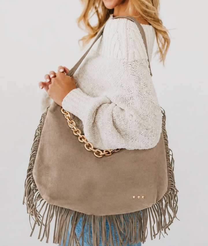 Loretta Suede Fringe Slouchy Bag