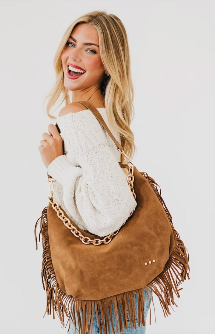 Loretta Suede Fringe Slouchy Bag