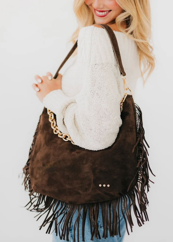 Loretta Suede Fringe Slouchy Bag