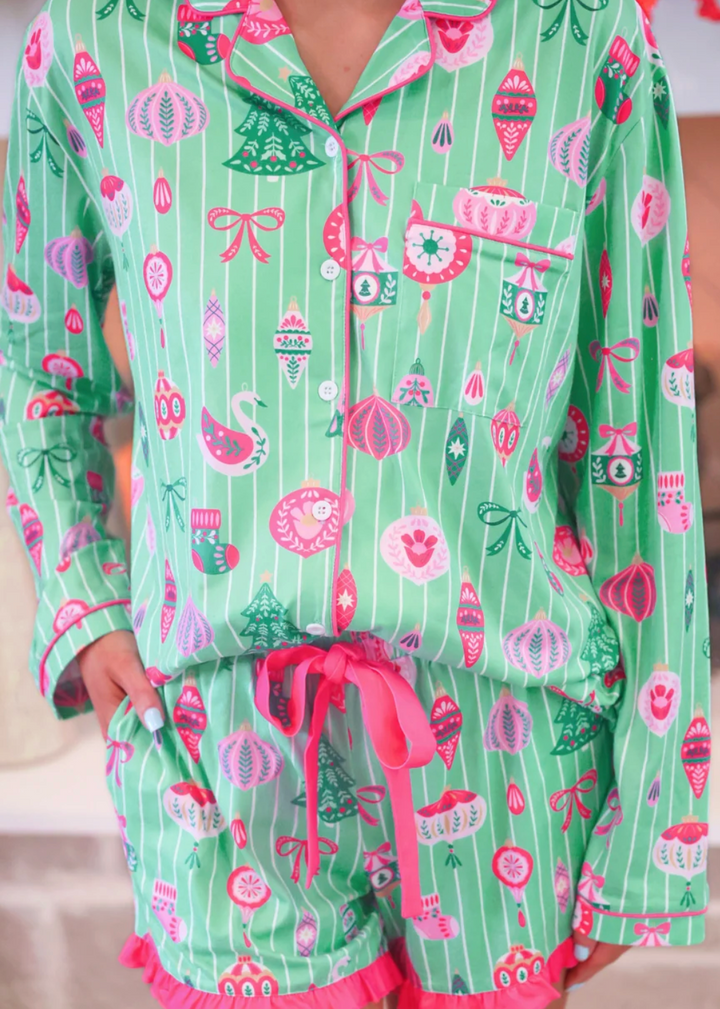 PREORDER- Decked in Ornaments Ruffle Pajama Set