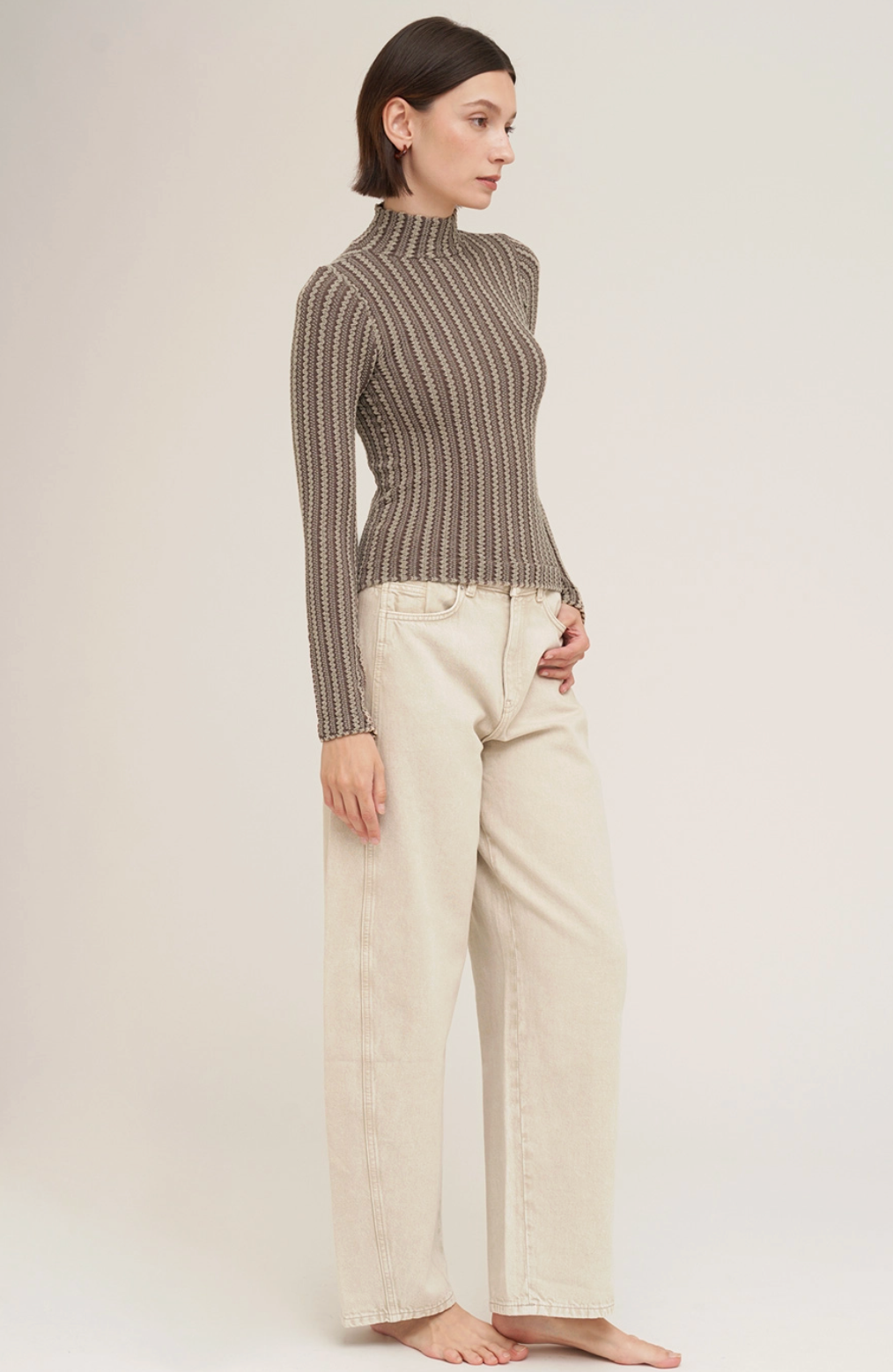 NikiBiki Modal Pointelle Mock Neck Top