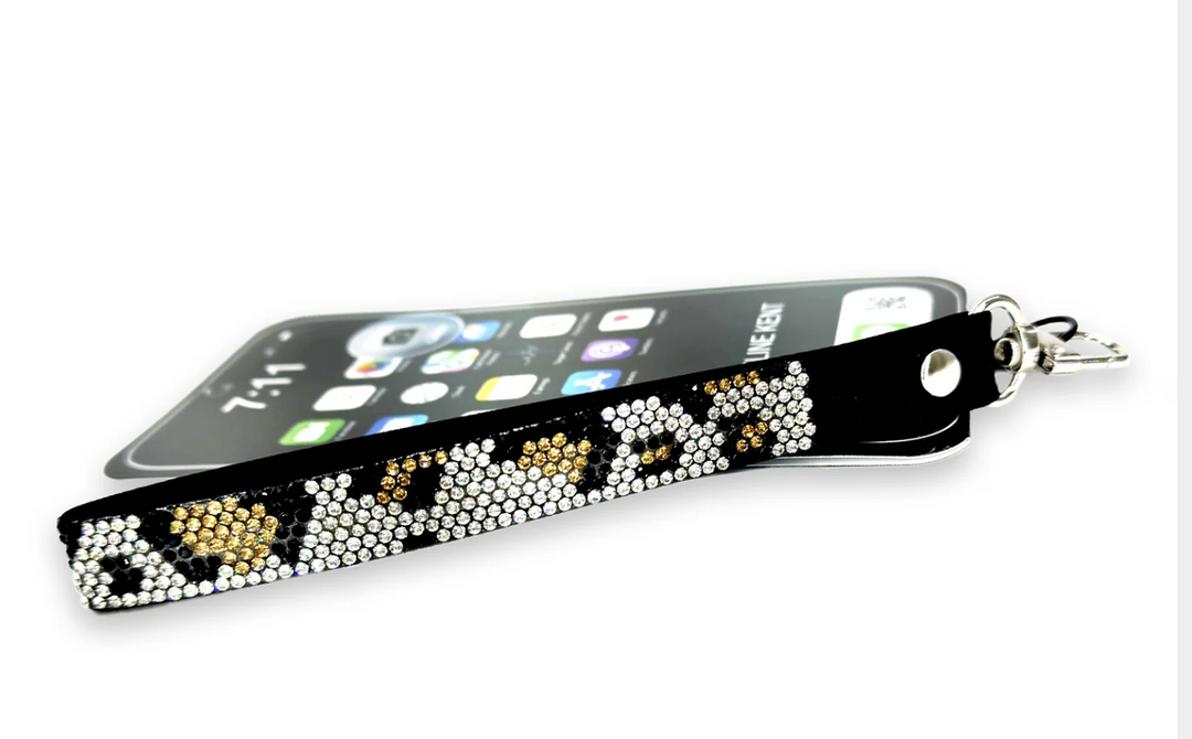 Jacqueline Kent Wild Leopard Lux Collection Phone Wrist Lanyard – Silver