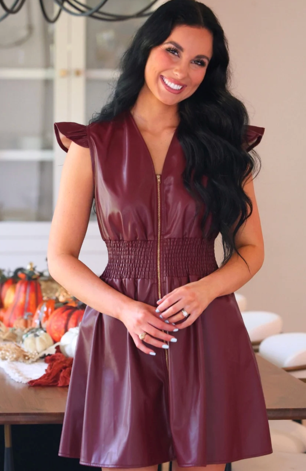 PREORDER- Downtown Leather Zipper Dress- Burgundy
