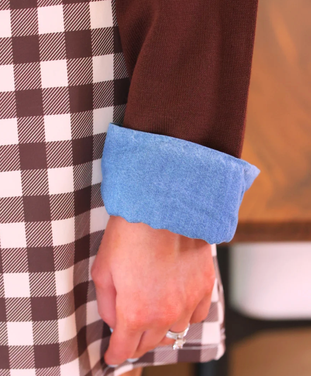 PREORDER- Denim Trim Knit Sweater- Chocolate