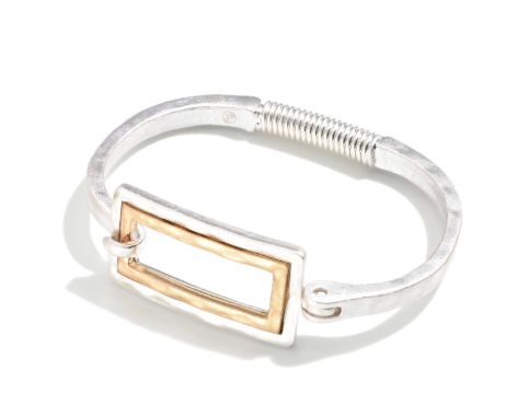 Halo Signature Square Hammered Metal Hinge Bangle Bracelet