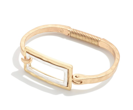 Halo Signature Square Hammered Metal Hinge Bangle Bracelet
