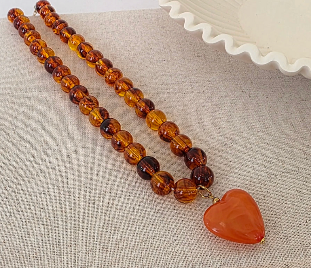 Acrylic Beaded Heart Necklace- WATERPROOF