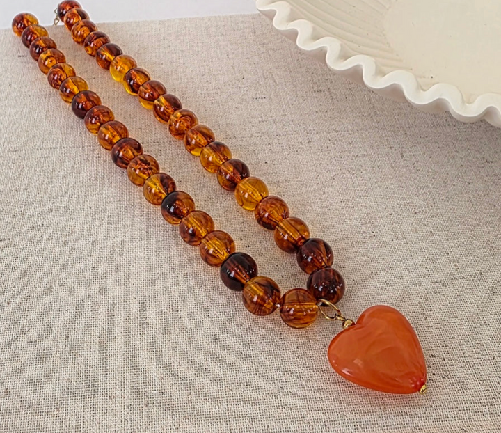 Acrylic Beaded Heart Necklace- WATERPROOF