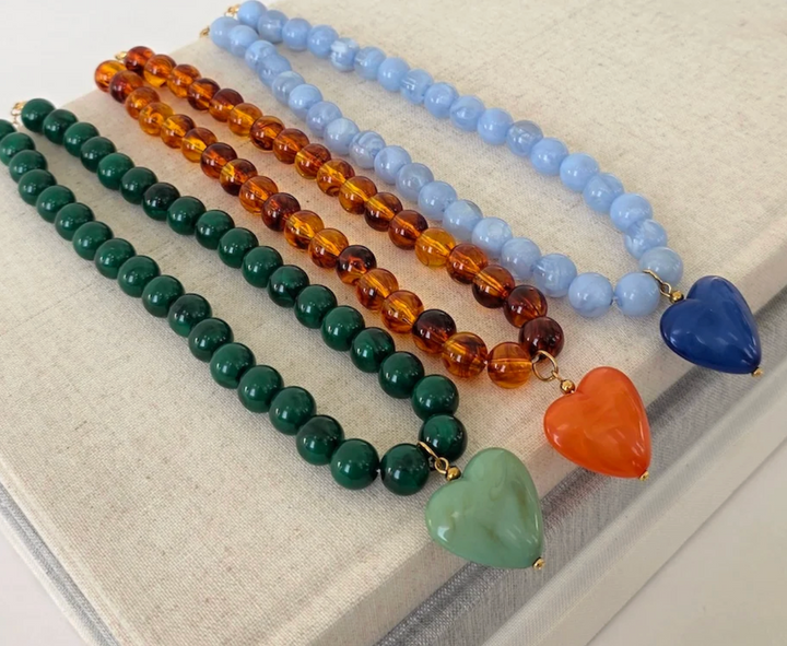 Acrylic Beaded Heart Necklace- WATERPROOF