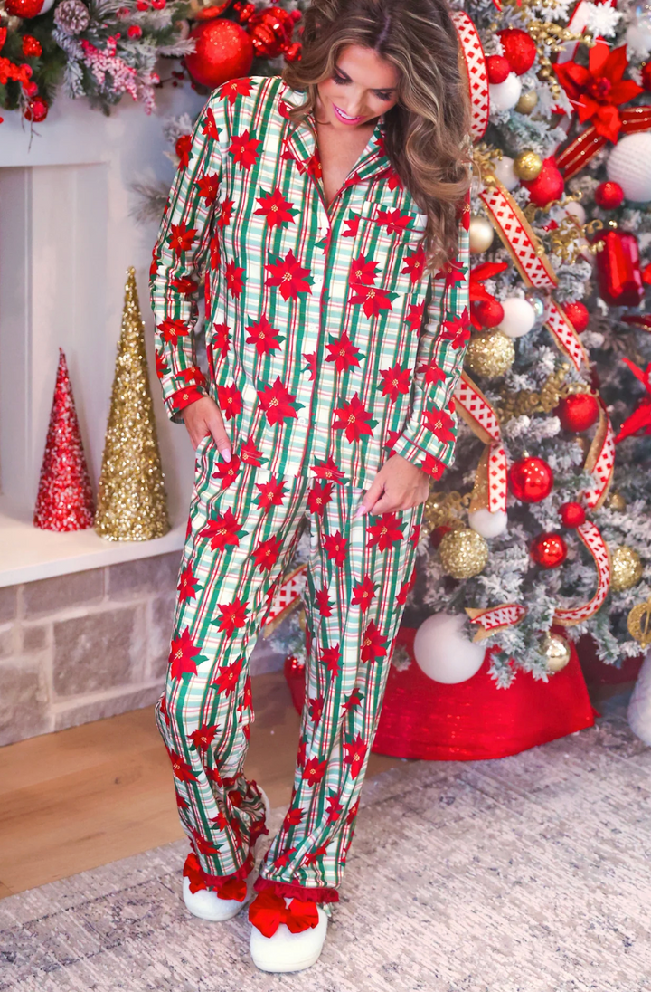 Plaid Poinsettia Ruffle Pajama Set