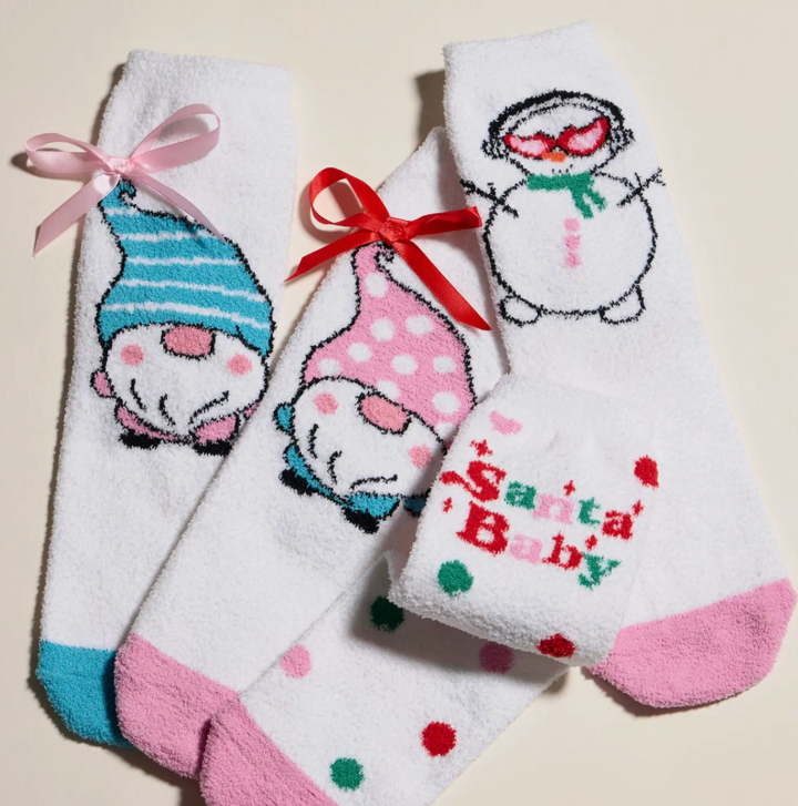 Christmas Theme Printing Winter Fuzzy Cozy Socks (4 Pairs)