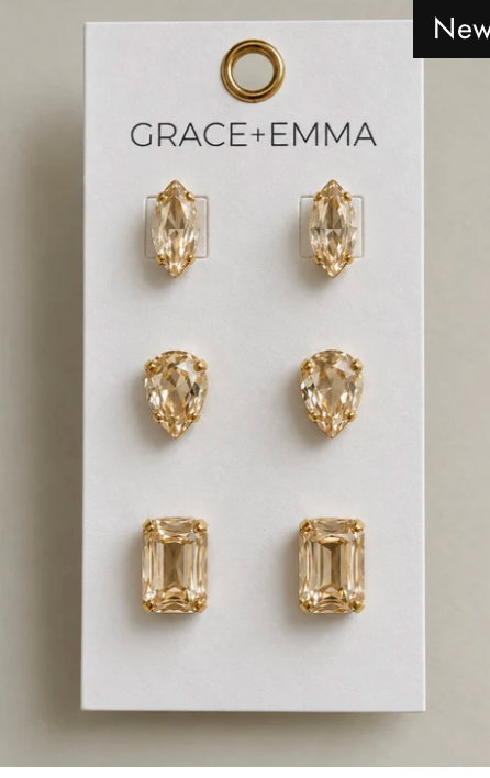 3 different stones set Earrings, Champagne