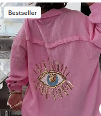 Oversized Evil Eye Gauze Cotton Button Shirt