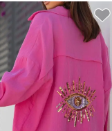 Oversized Evil Eye Gauze Cotton Button Shirt