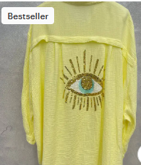 Oversized Evil Eye Gauze Cotton Button Shirt